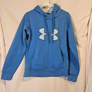 Under Armour Storm ColdGear Hoodie Womens Medium Blue Logo Pullover Sweatshirt